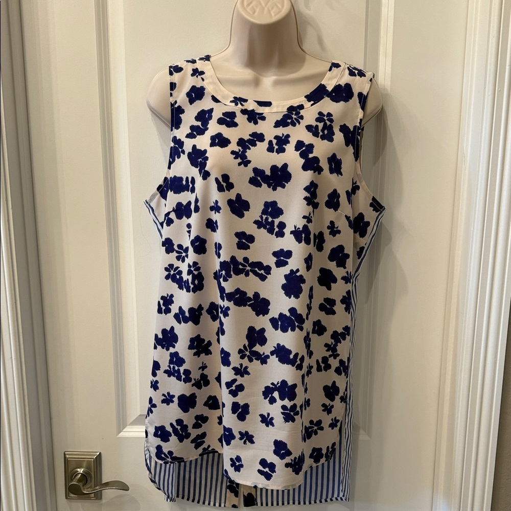 CAbi Blue Floral Tank Top